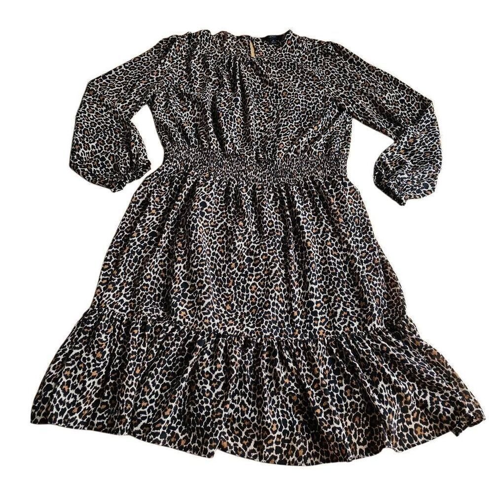 J crew womens Sz M brown long sleeve Animal print leopard dress